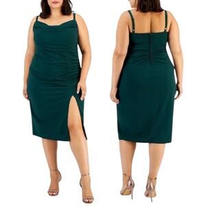 NEW EMERALD SUNDAE Draped Slit Hem Midi Dress Hunter Green Plus Size 16 Stretch